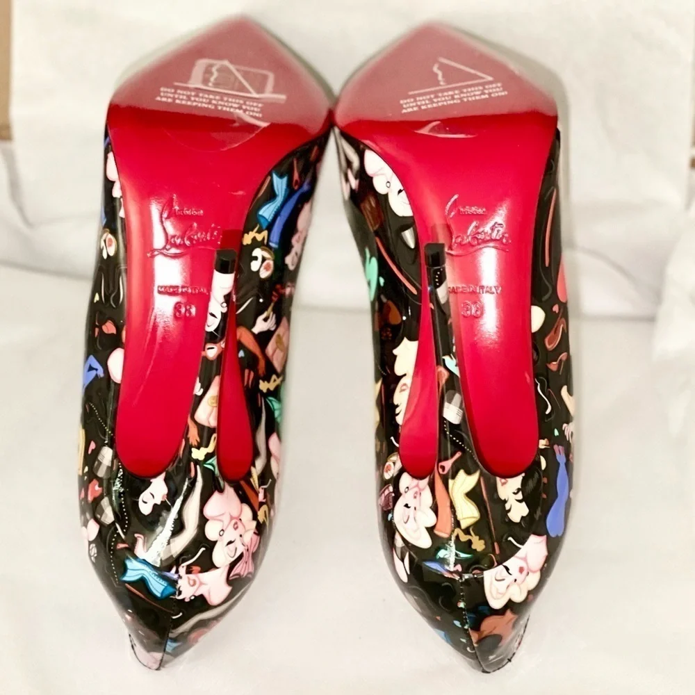 Christian Louboutin HotChick 100 pump Blk Patent Multi “Bored Lin Resille”EU38